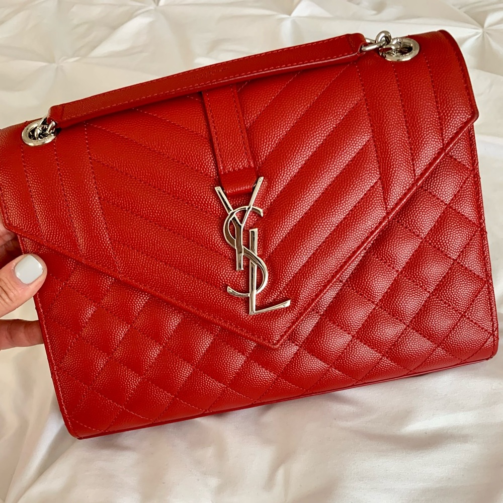 Authentic Red Medium YSL envelope bag